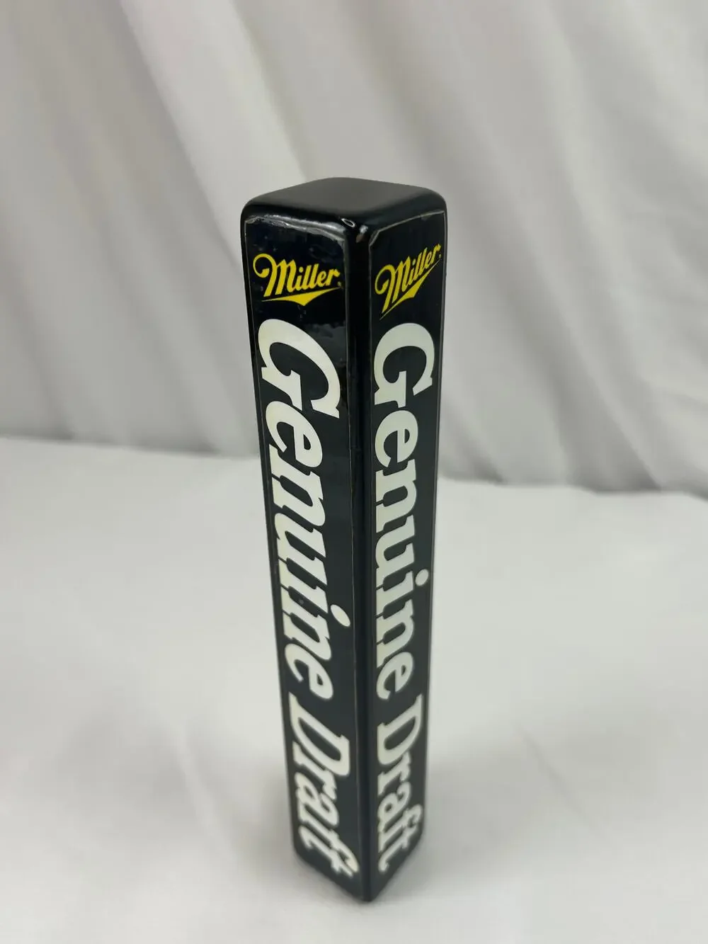 Vintage Miller Genuine Draft MGD Black 4 Sided Wood Beer Tap Handle 9 Inch